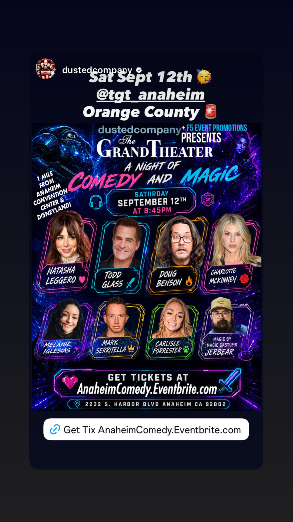 The Grand Theater comedy and magic show in Anaheim on September 12, 2026
